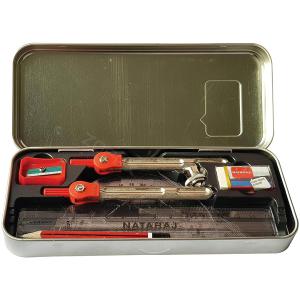 Construct Maths Geometry Set, 9 Pcs Instrument Tin Case, Compass, Divider, Ruler 15cm, Protractor 180 deg, Set Squares 45 60 deg, Pencil