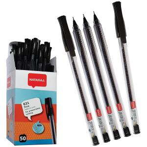 Nataraj 621 Fine Ballpoint Pens, BLACK, Pack of 50, Fine Point (0.7mm), Smooth Ink Flow, Non-slip Grip, Card Pack Stand, Perfect for School Office Business...